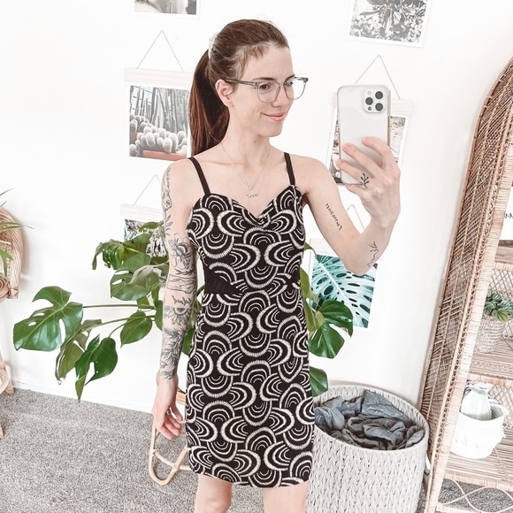 Free People Black and Cream Mini Bodycon Dress - Picture 3 of 7